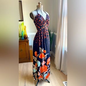 Gorgeous floral 70s halter maxi dress Union Label disco vibes